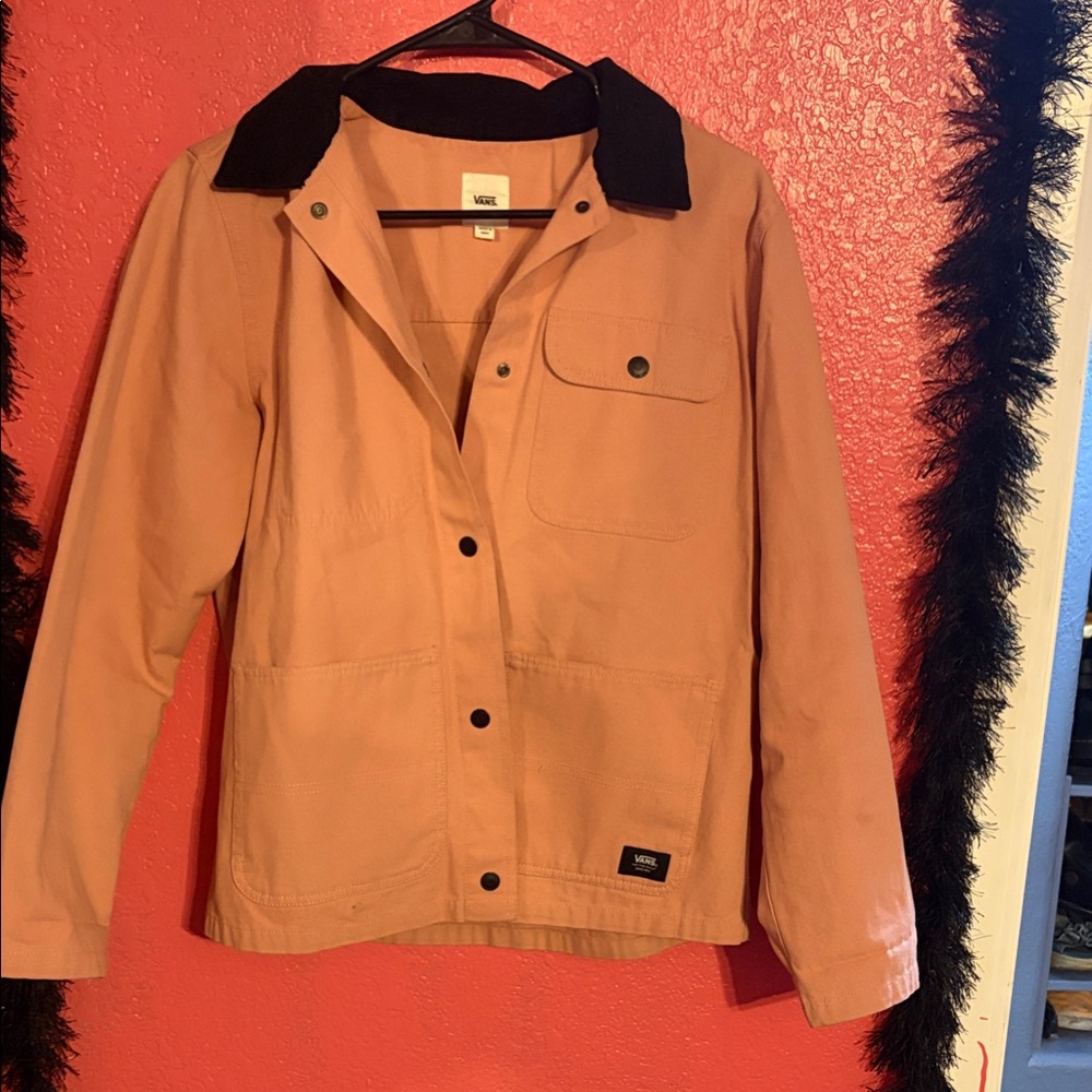 Vans Dusty Pink Canvas Jacket with Black Accents & Grey Hooded Hoodie - Cropped